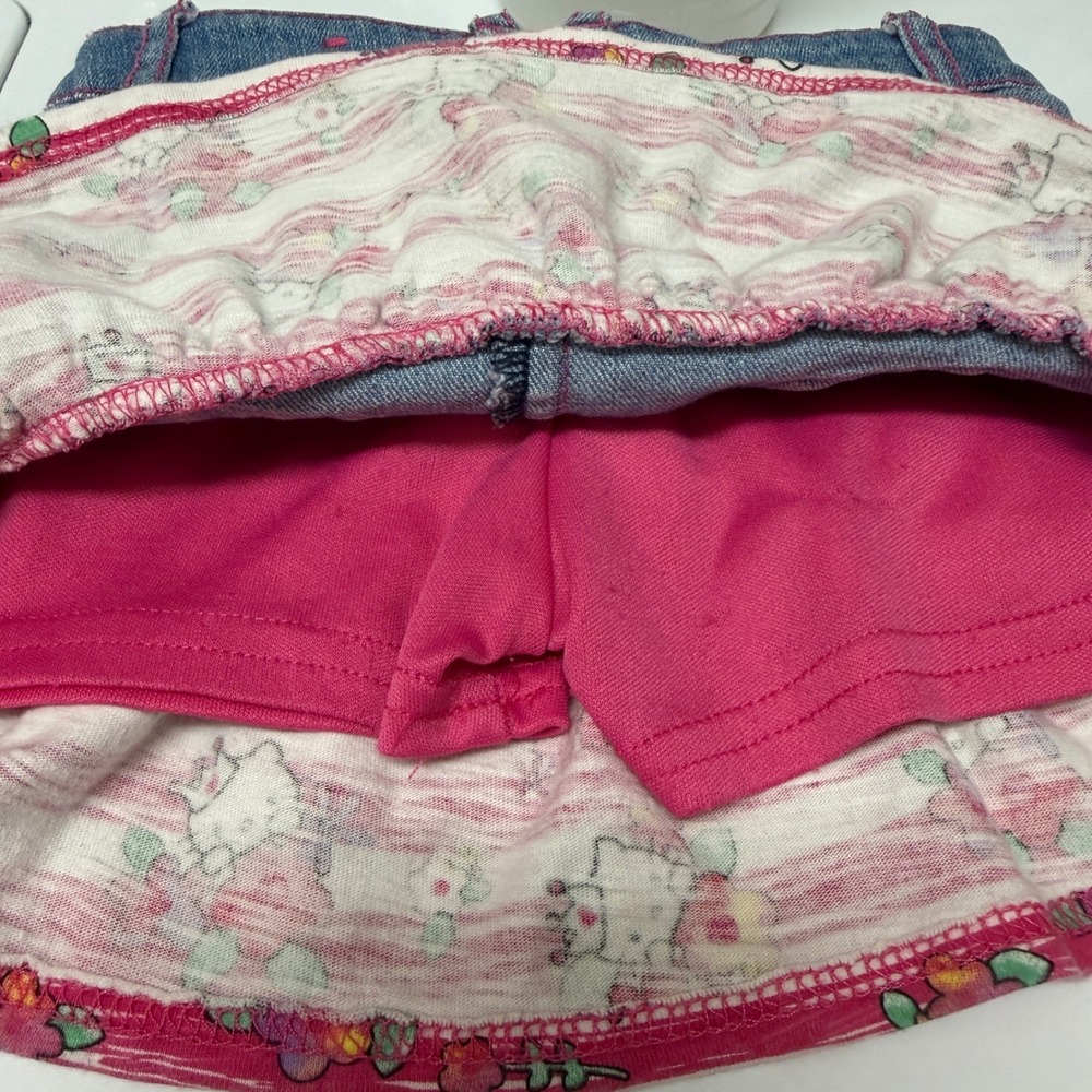 Hello Kitty Sanrio Toddler Girls Denim Skort Pink Mesh Ruffle Floral 3T - Picture 4 of 4